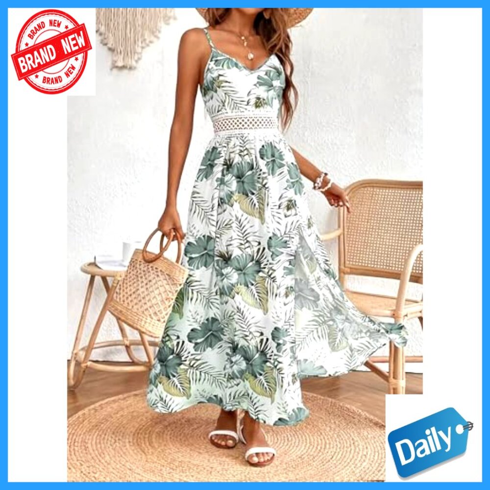 Floral Maxi Dress Sleeveless V-Neck Boho Beach Vacation Summer - Picture 5 of 6